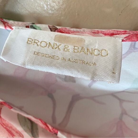 Bronx and Banco Layla mini dress pink floral print sash drape white Revolve L - Picture 8 of 13